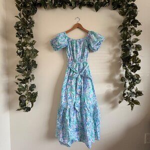 Lilly Pulitzer Tamie Off The Shoulder Midi Dress Soleil Blue Multi NWT Size XS